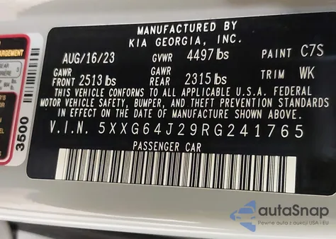 2024 Kia K5 Gt-Line из США, поврежденный, VIN 5XXG64J29RG241765